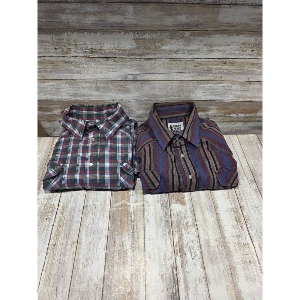 Lot‎ of 2 Rock Creek Ranch Mens Western Pearl Snap Shirts XL XLT Plaid Striped